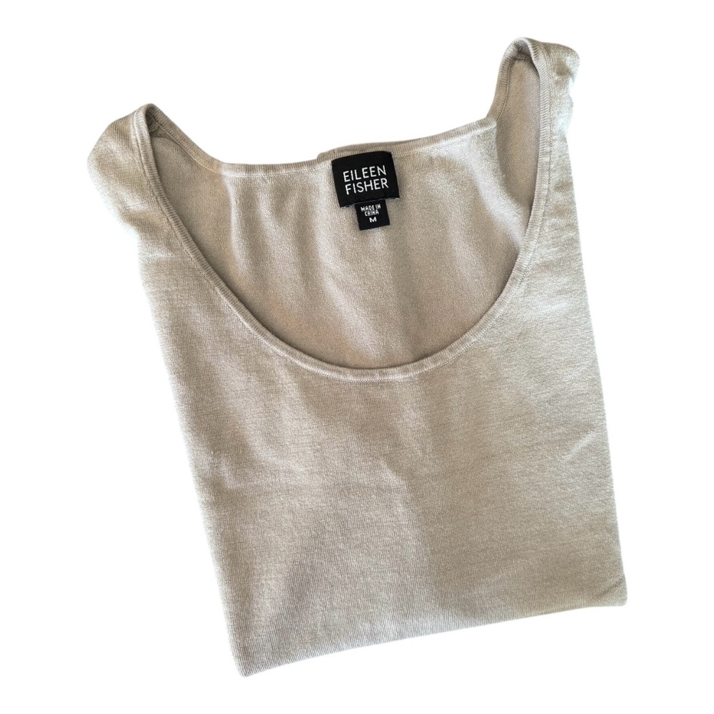Eileen Fisher Tank Sleeveless Shirt Women size M Silk Blend Ribbed Career Tan